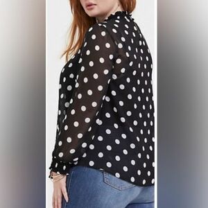 Torrid 4 Chiffon Smocked Mock Neck Blouse Top Ruffle Polka Dot 4X